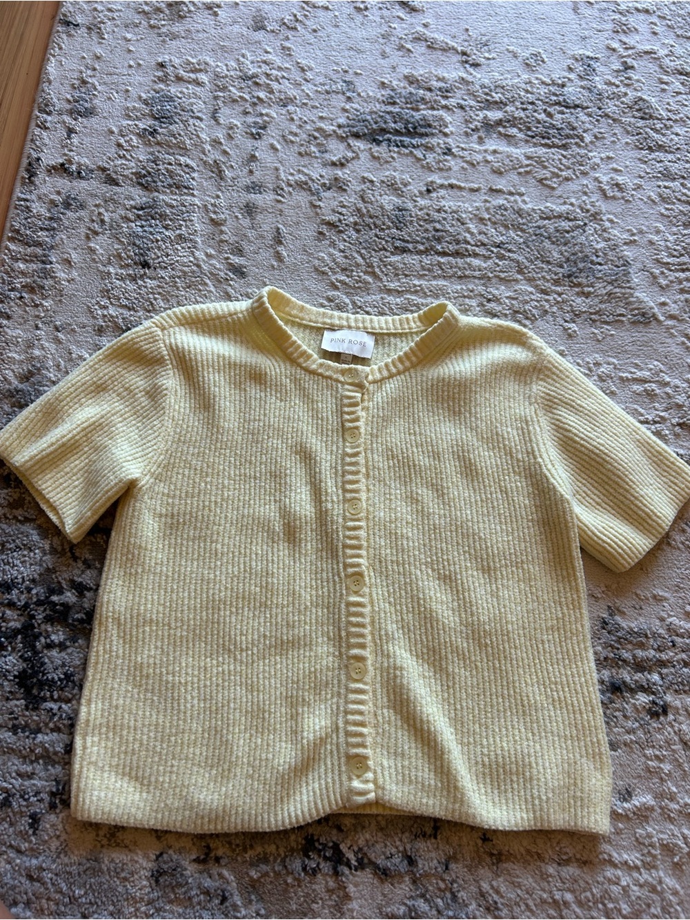 Pink Rose Yellow Ribbed Short-Sleeve Cardigan for Kids